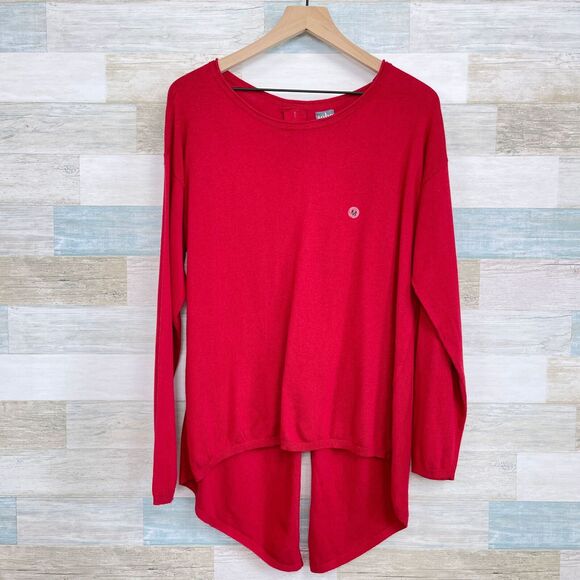 Soho Jeans Split Back Tunic Sweater Red High Low Zipper NY&Co Womens Medium - Picture 1 of 9